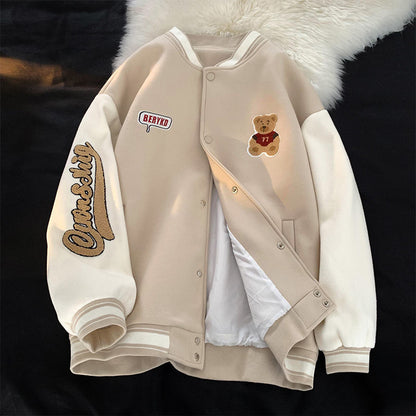 Bear Embroidered Baseball Jacket