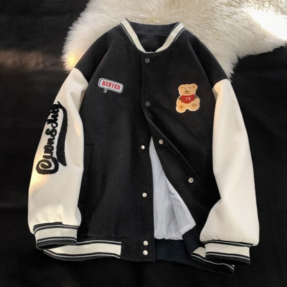 Bear Embroidered Baseball Jacket