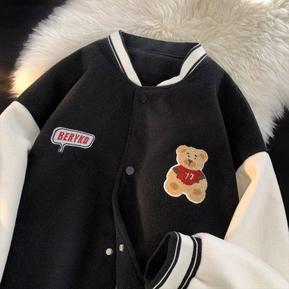 Bear Embroidered Baseball Jacket