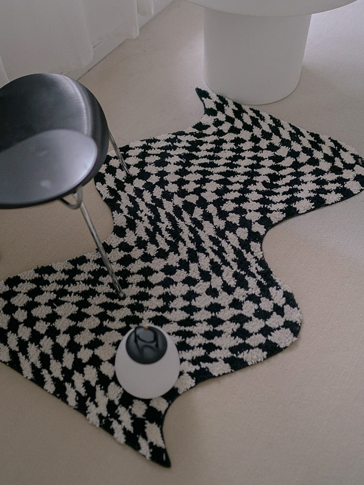 Wavy Checkerboard Tufting Rug