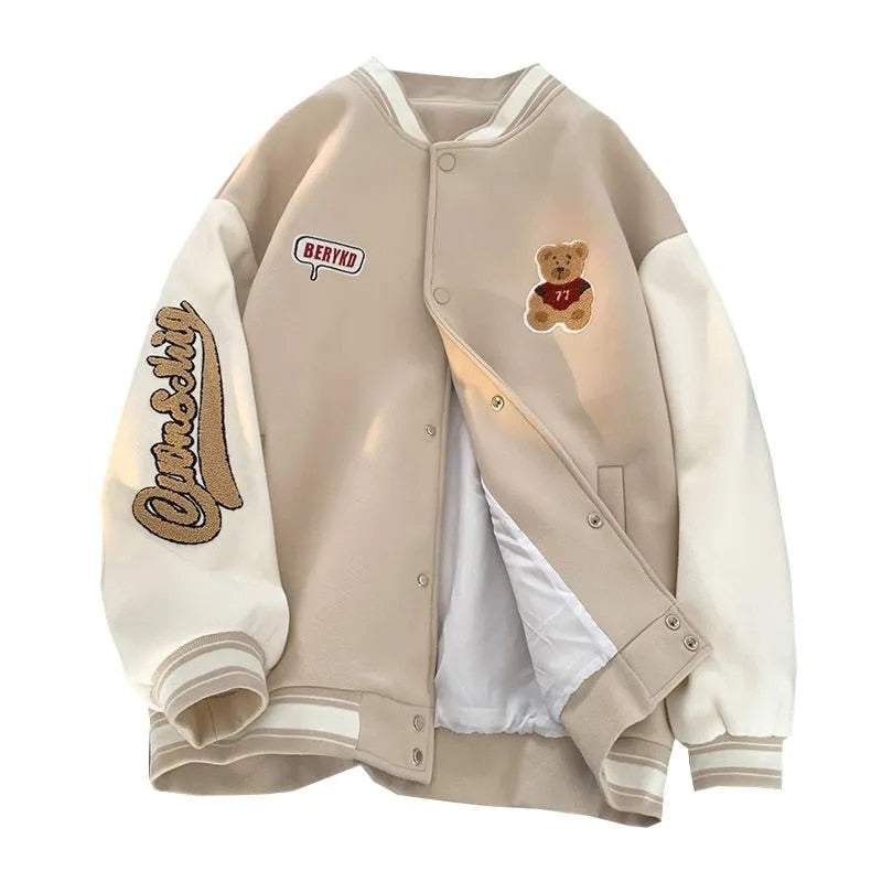 Bear Embroidered Baseball Jacket